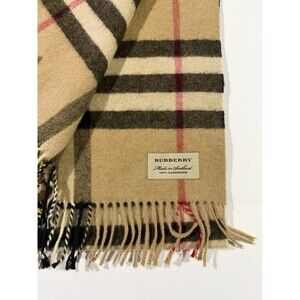 Burberry Cashmere Check Fringe Scarf Beige Black Red White Women's Rectangle